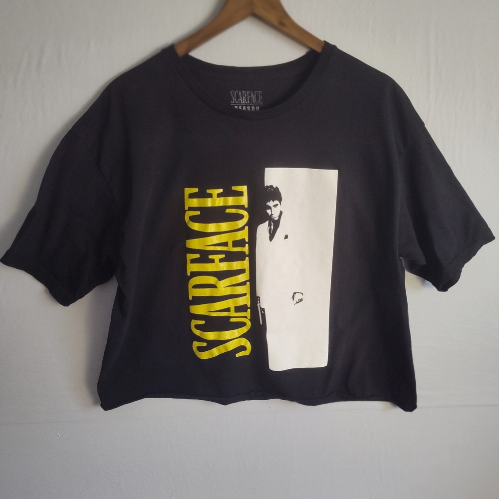 Reason Scarface Tony Montana Cropped Graphic T-Shirt Black Mens XL Movie Tee